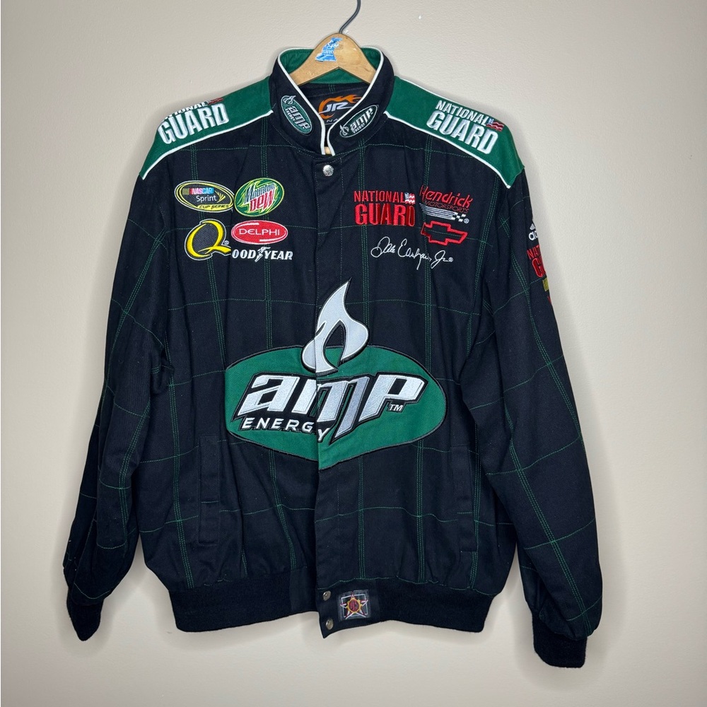 Black and Green Bomber Jacket with AMP Energy Logos Dale Earnhardt jr